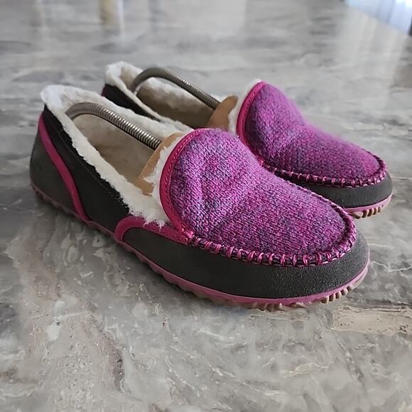 Sorel Tremblant Blanket Slippers Women's Size 11 Sherpa Suede Moc Toe Pink Gray - Picture 1 of 8